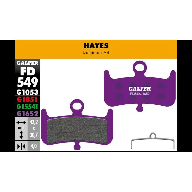 GALFER BIKE Pastiglie Mescola Viola e-bike Per Freni Per Hayes Dominion A4