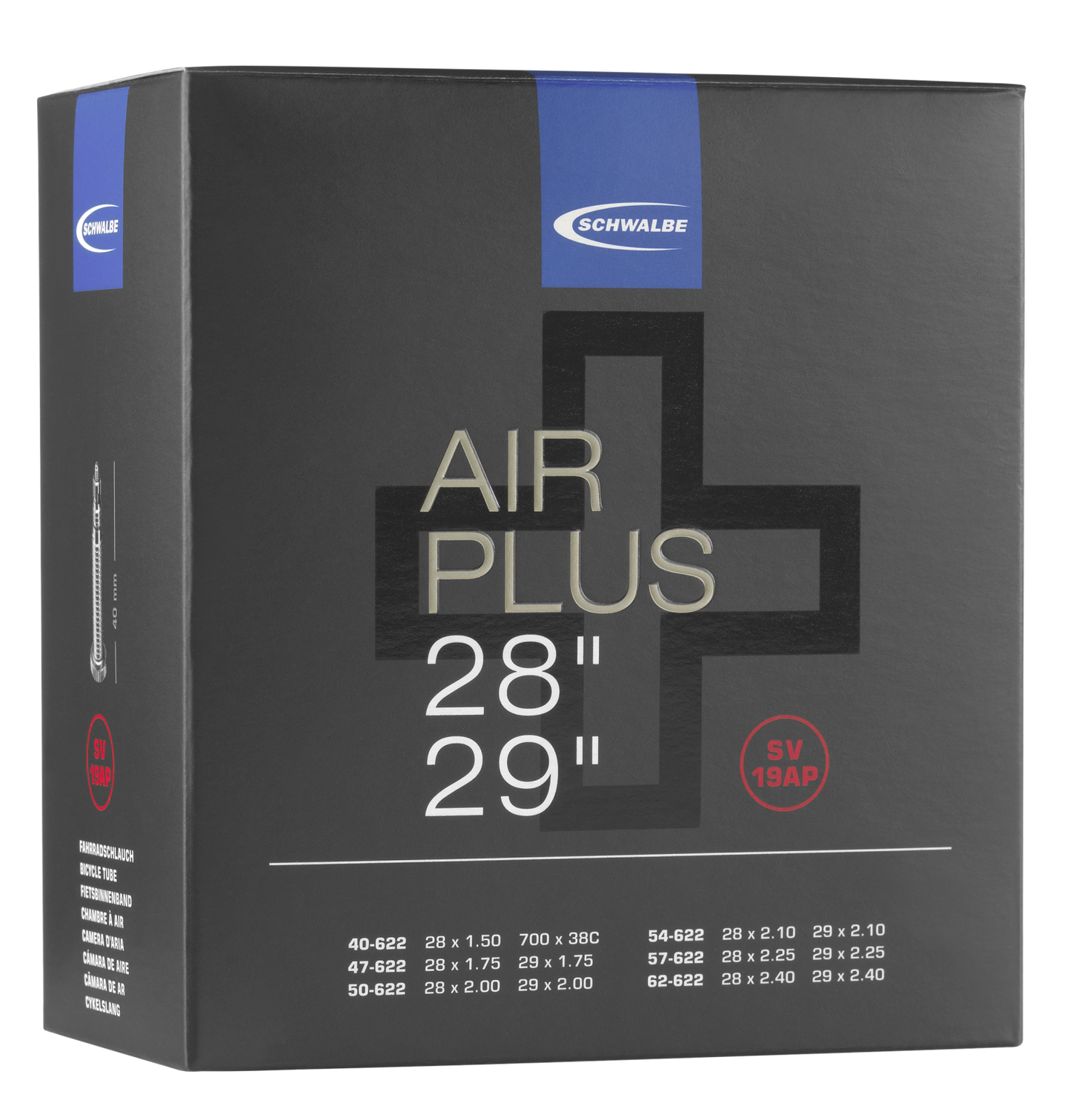 SCHWALBE  Camera d'aria 28x1.50-2.40 / 29x1.75-2.40 AIR PLUS SV19 E-Bike Valvola Presta 40mm
