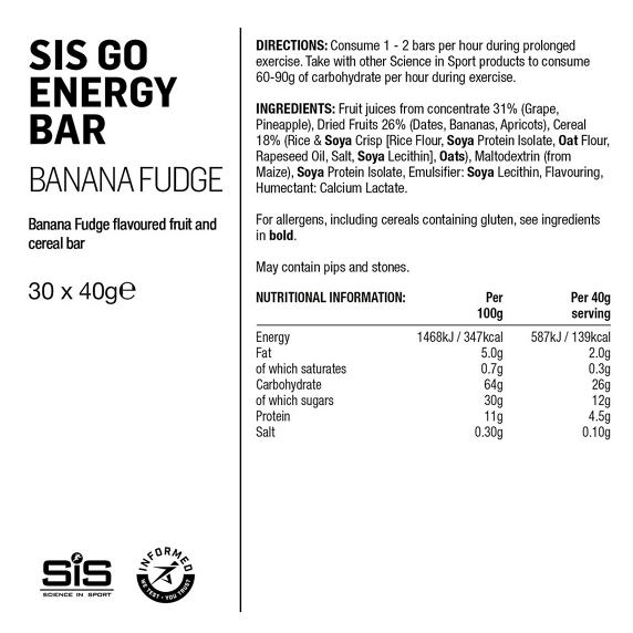 SIS Science In Sport Energy Chocolate Fudge Bar 40g