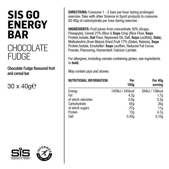 SIS Science In Sport  Barretta energetica Go energy gusto cioccolato caramello 40gr