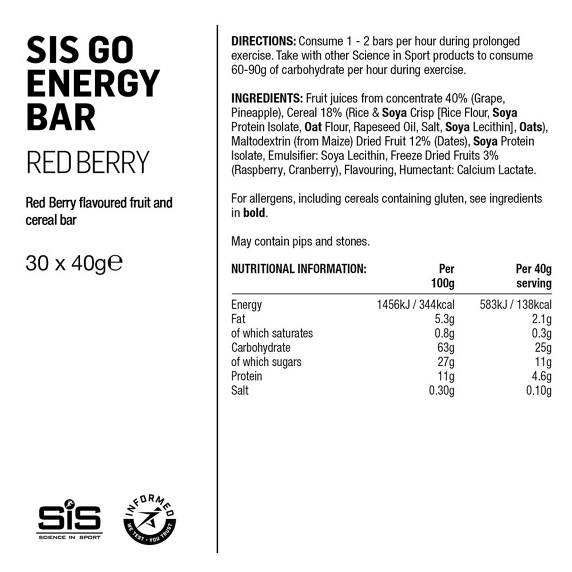 SIS Science In Sport  Barretta energetica Go energy gusto mirtillo rosso 40gr
