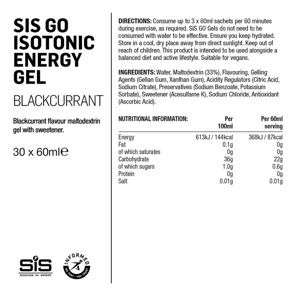 SIS Science In Sport  Gel Isotonico Go Energy Gusto Ribes Nero 60ml