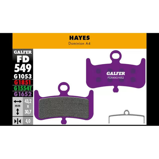 GALFER BIKE Pastiglie Mescola Viola e-bike Per Freni Per Hayes Dominion A4